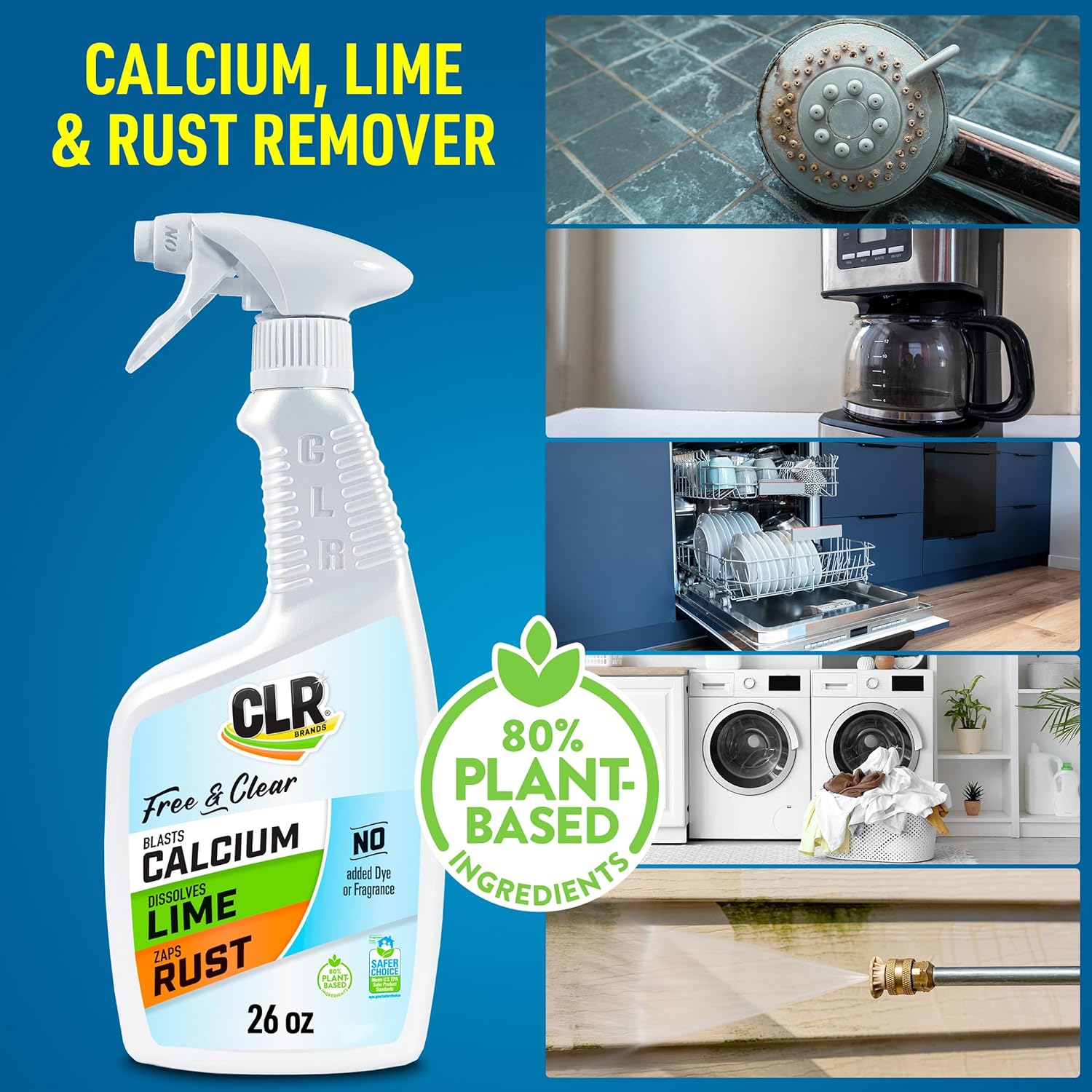 CLR Brands® Calcium, Lime & Rust Remover Free & Clear, No Dyes or Fragrances, Gentle Lime and Bathroom Descaler, Removes Hard Water Stains and Rust Deposits, 750ml  Bottle (Pack of 1)